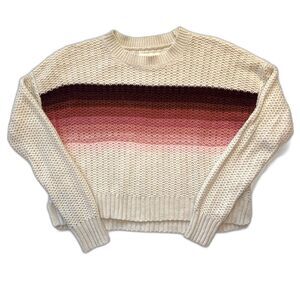 Aeropostale Womens Small Ombre Striped Knit Cropped Sweater White Pink EUC